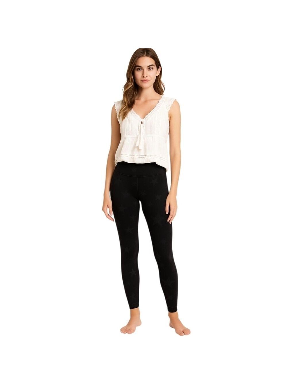 90 Degree By Reflex Black Star Print Leggings Size Small